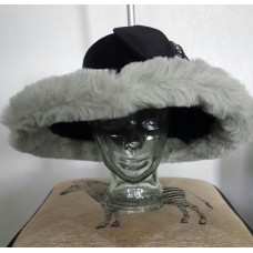 Church Lady/Derby Hat with Black Wool Felt and Rhinestone Bow  eb-38634846